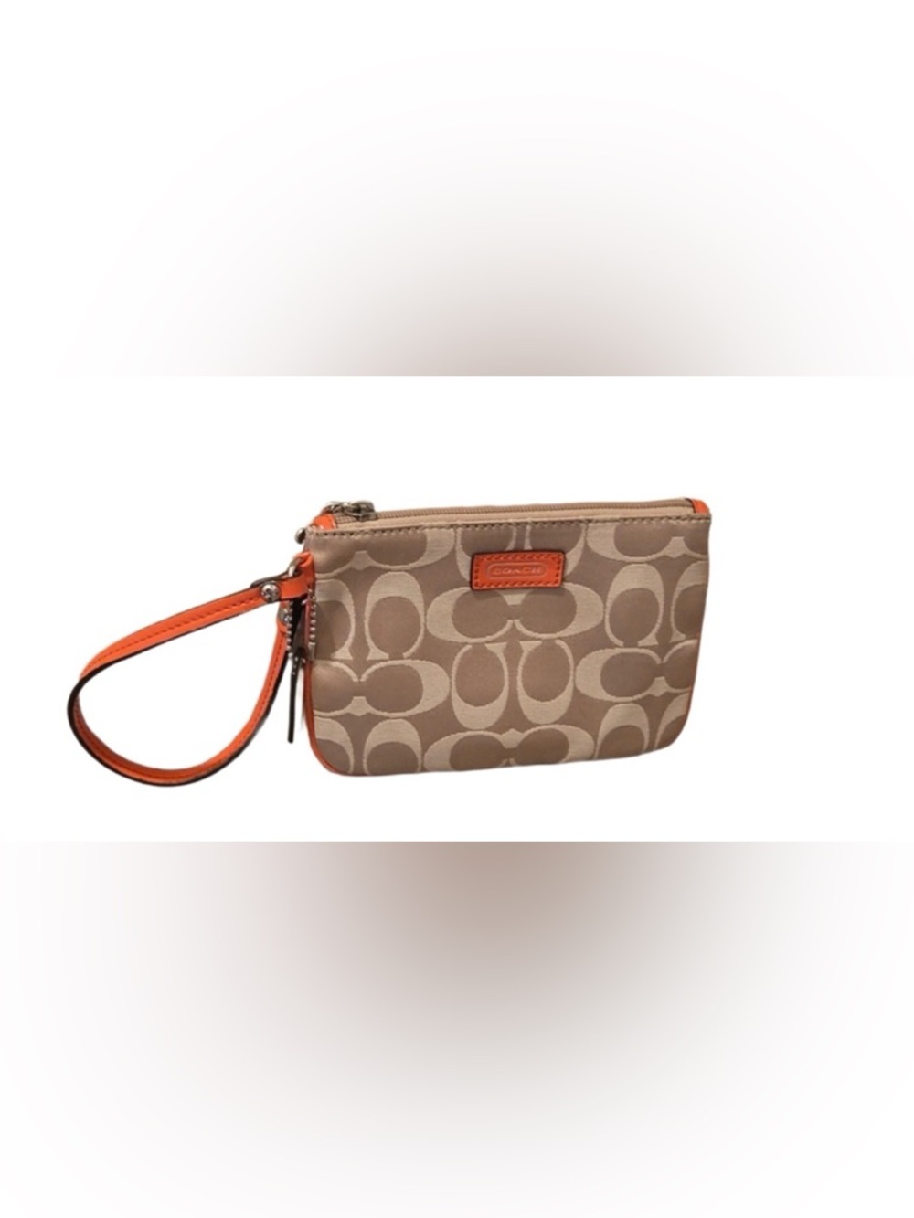 Vintage Coach Signature C Small Wristlet - Tan & Coral Pink Style 42643
